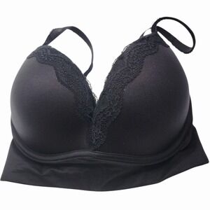 Dobreva 32DD Black Lace Plunge Bra Longline Padded Support Bra New With Tags